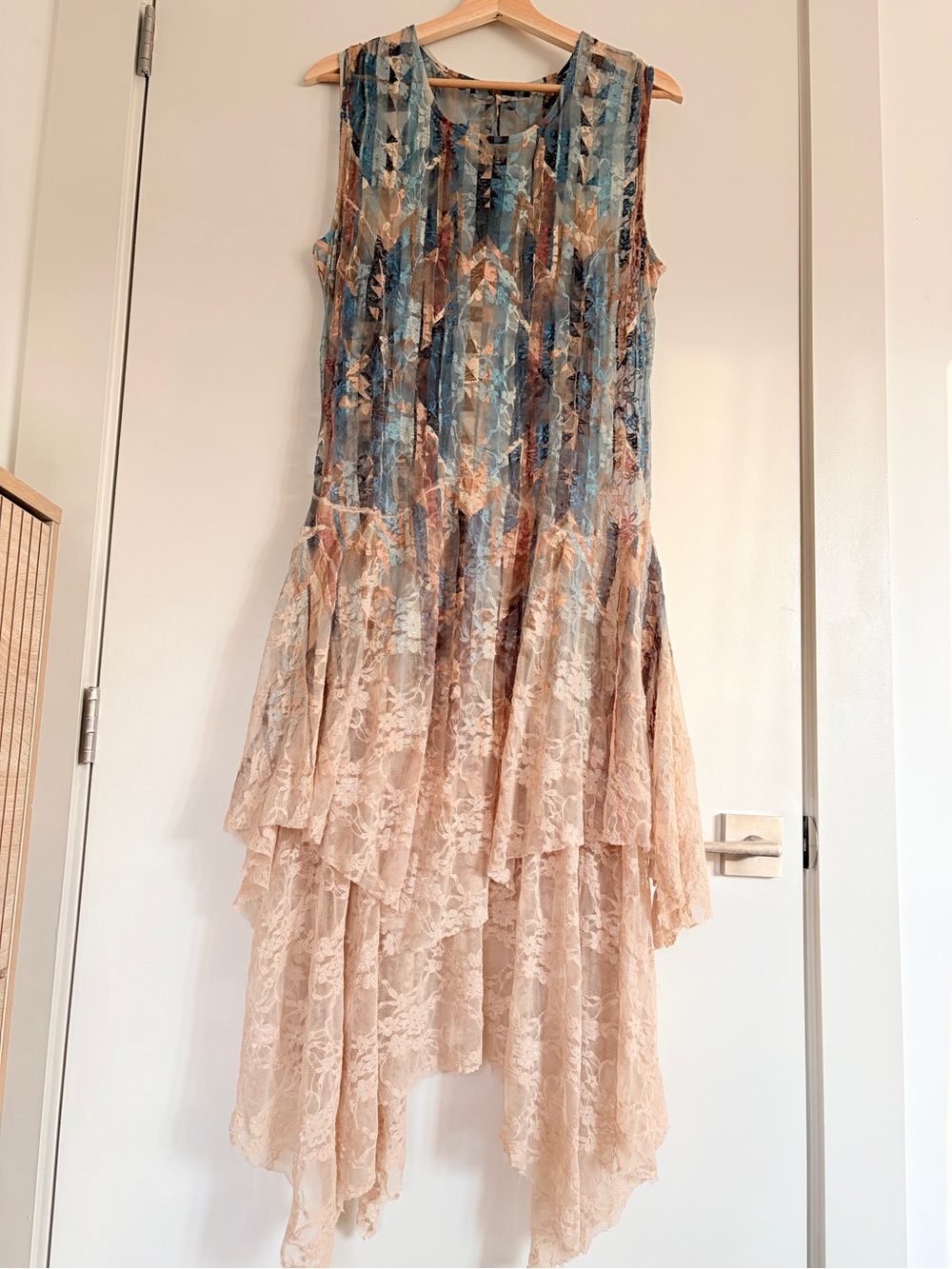 🧚🏼 RARE Y2K Fairycore Origami Lace Handkerchief Dress Whimsigoth Mermaid Euro - Picture 2 of 12